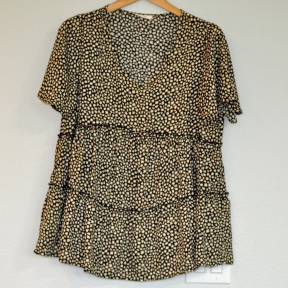 Oddi V-neck cap-sleeve print swing top L